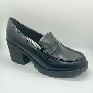Black Platform Chunky High Heel Penny Loafers Shoes Size Women's 11 M